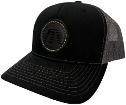 Fatboy Trucker Hat Black with Tripod Patch, Black - Cotton/Polyester Cap, Breathable Mesh, Richardson, Leather Circle Patch