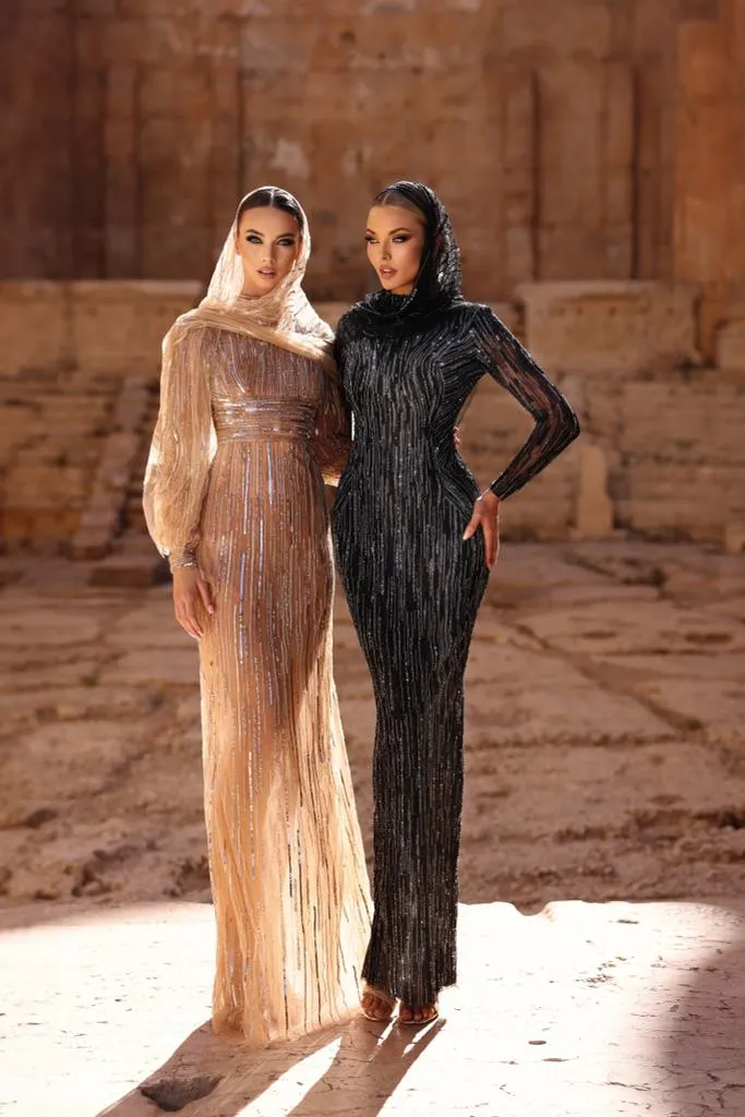 FATIMA K LAURA EMBELLISHED PUFF SLEEVE GOWN