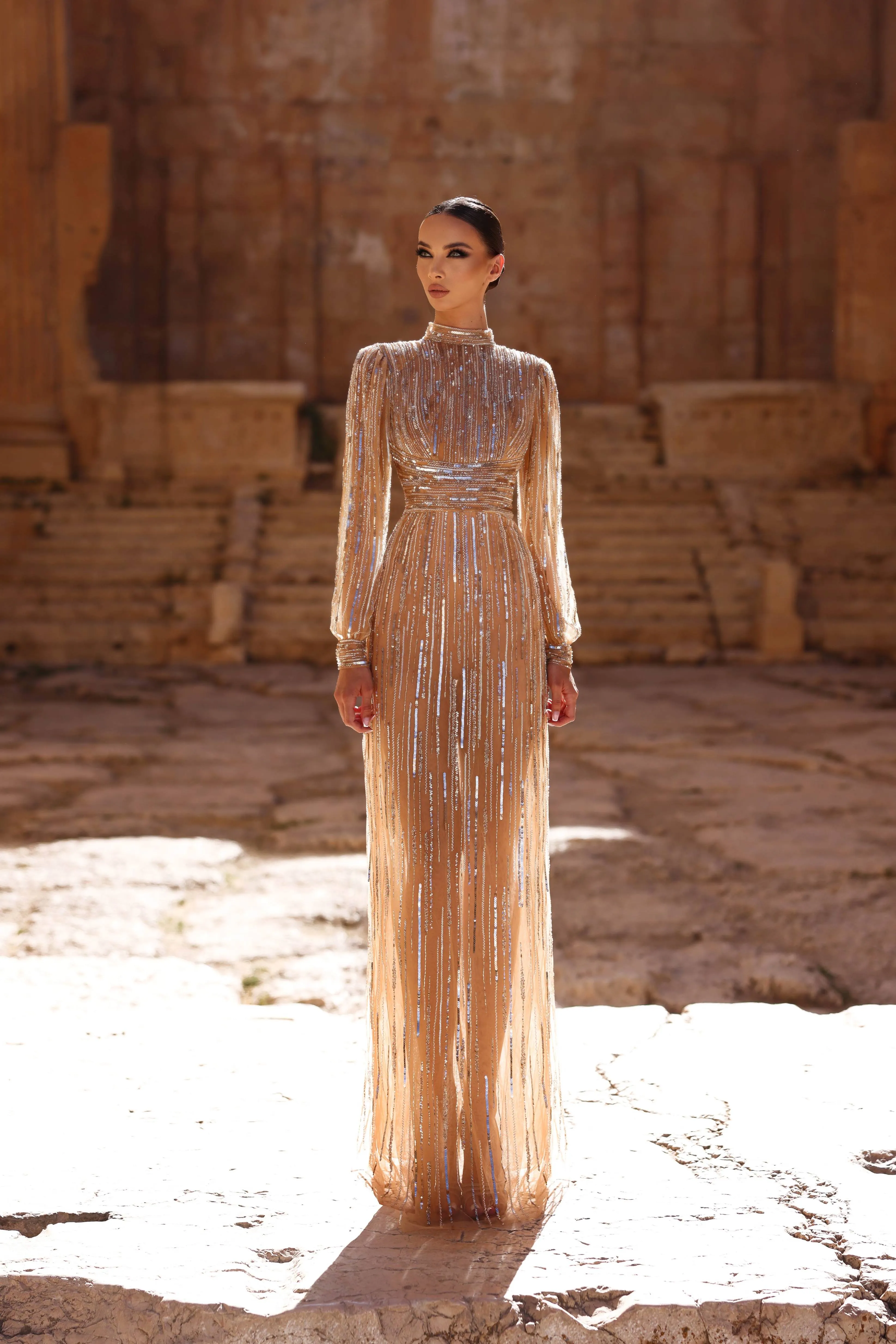 FATIMA K LAURA EMBELLISHED PUFF SLEEVE GOWN