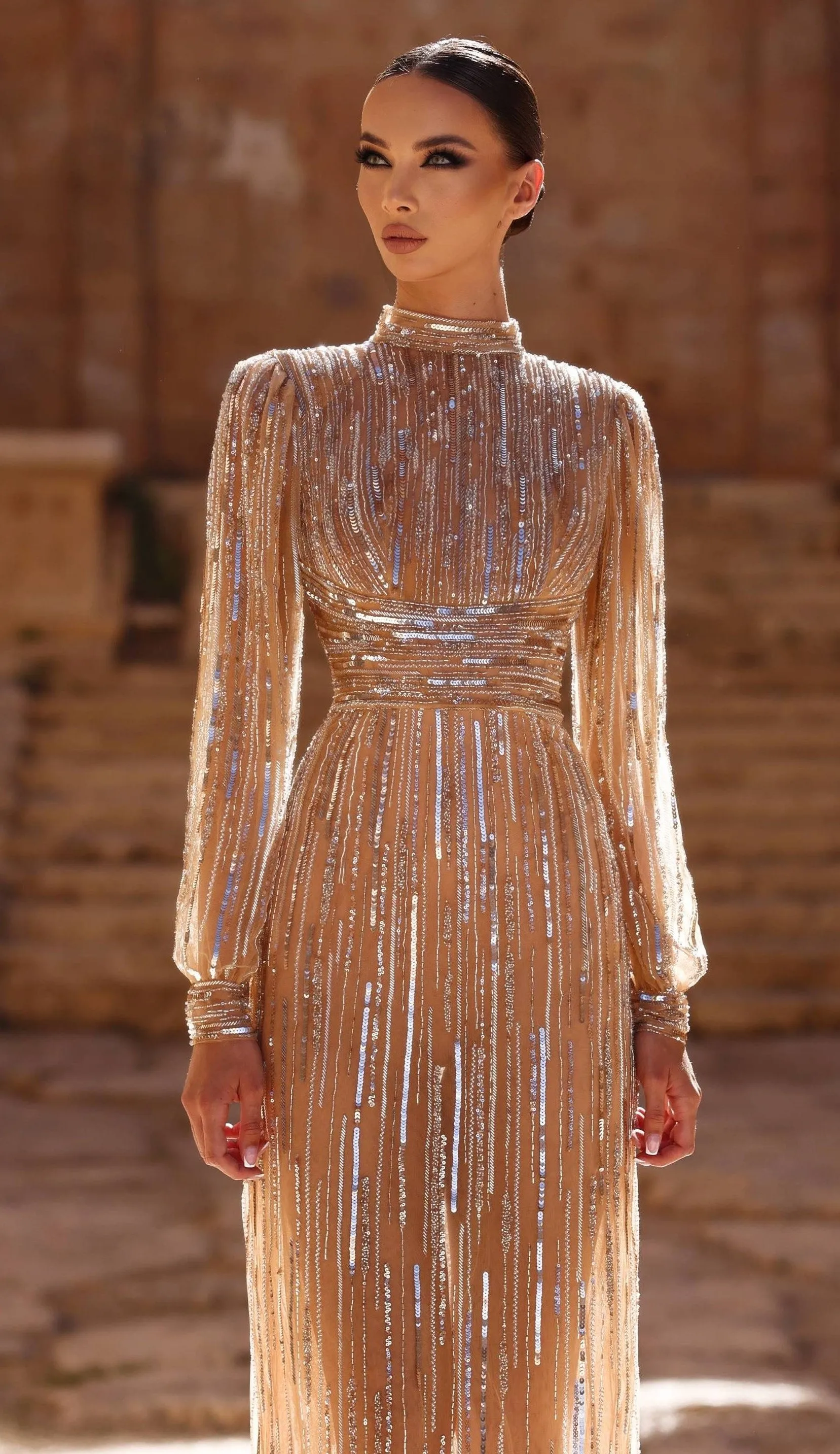 FATIMA K LAURA EMBELLISHED PUFF SLEEVE GOWN