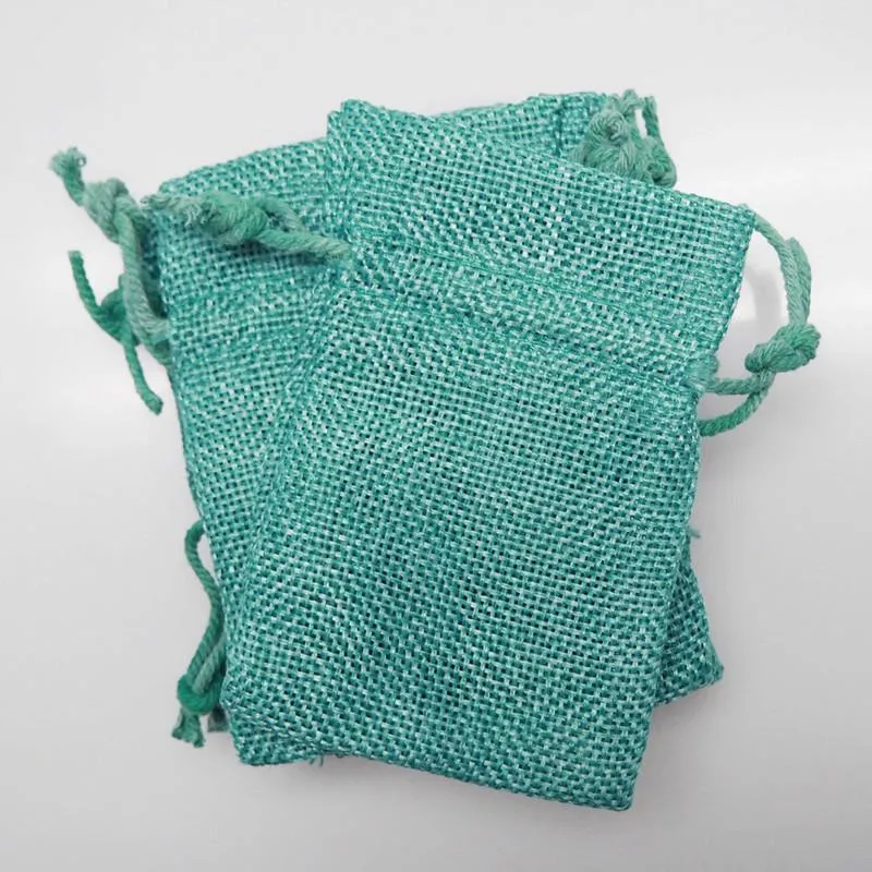 Faux Burlap Pouch Bags, 6-inch x 9-inch, 6-Piece, Turquoise