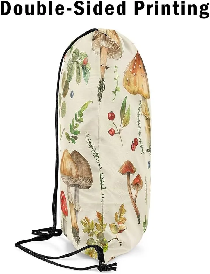 Feelyou Cute Mushroom Gym String Bag 13"x15.7" Kawaii Fungus Drawstring Backpack Decor Wild Mushroom Drawstring Bags Microfiber Garden Waterproof Cinch Bag