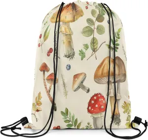 Feelyou Cute Mushroom Gym String Bag 13"x15.7" Kawaii Fungus Drawstring Backpack Decor Wild Mushroom Drawstring Bags Microfiber Garden Waterproof Cinch Bag
