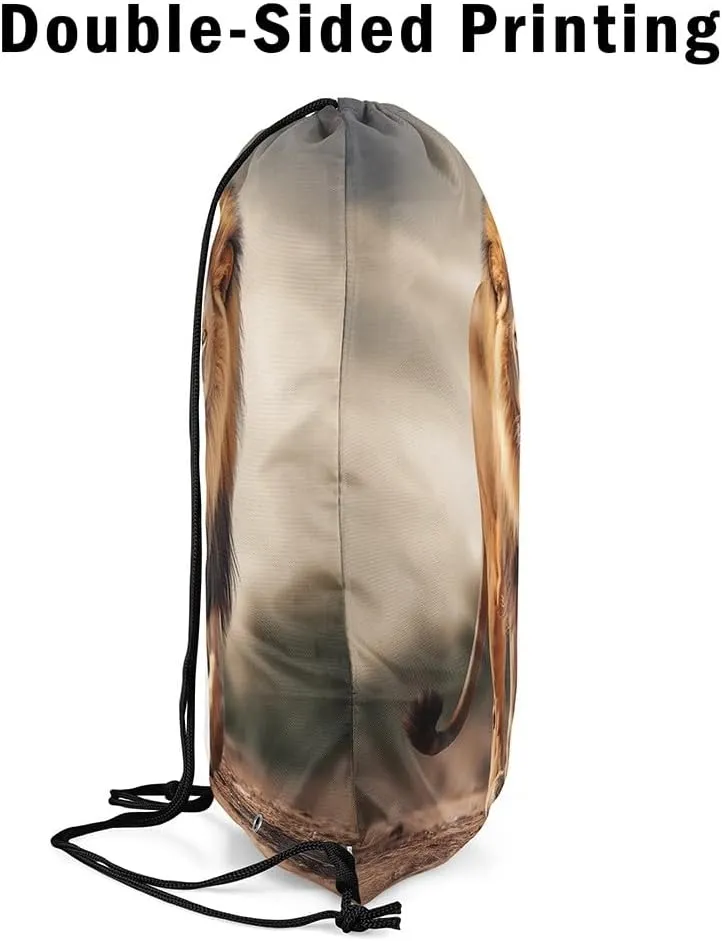Feelyou Lion Sports Drawstring Sackpack Wild Animal Drawstring Backpack 3D Wild Animal Pattern Gym String Bag Safari Print Drawstring Bags