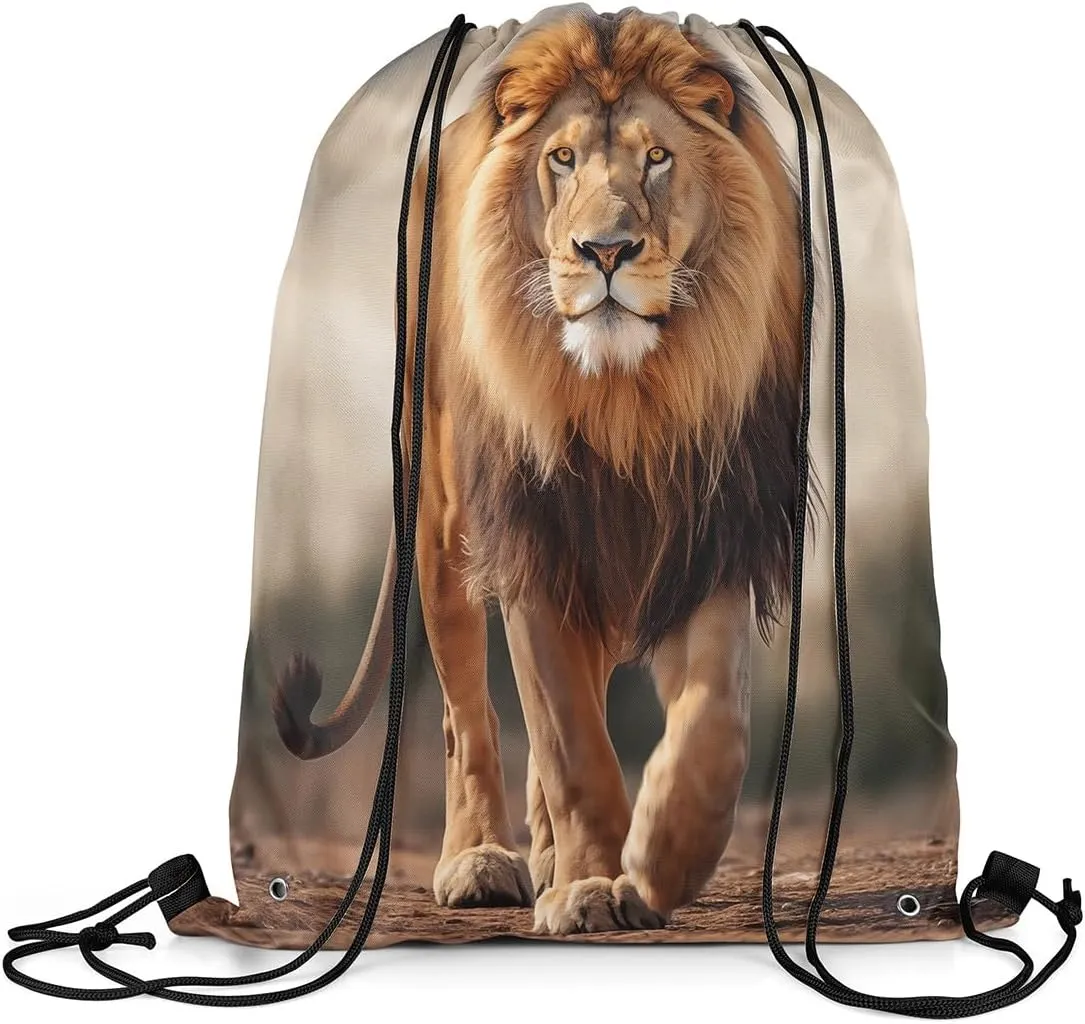 Feelyou Lion Sports Drawstring Sackpack Wild Animal Drawstring Backpack 3D Wild Animal Pattern Gym String Bag Safari Print Drawstring Bags