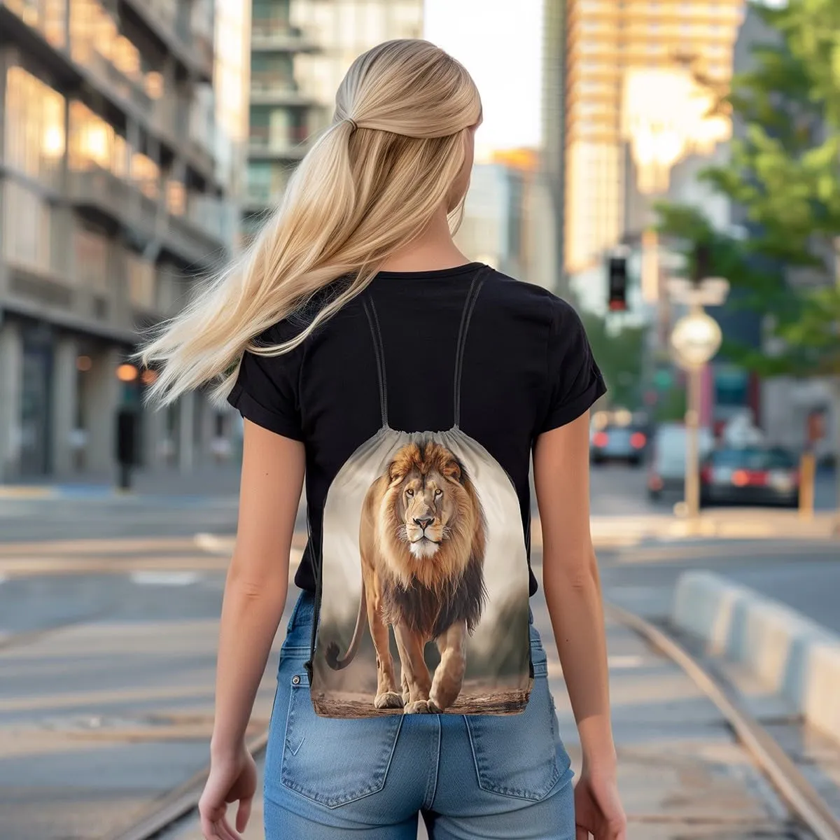 Feelyou Lion Sports Drawstring Sackpack Wild Animal Drawstring Backpack 3D Wild Animal Pattern Gym String Bag Safari Print Drawstring Bags