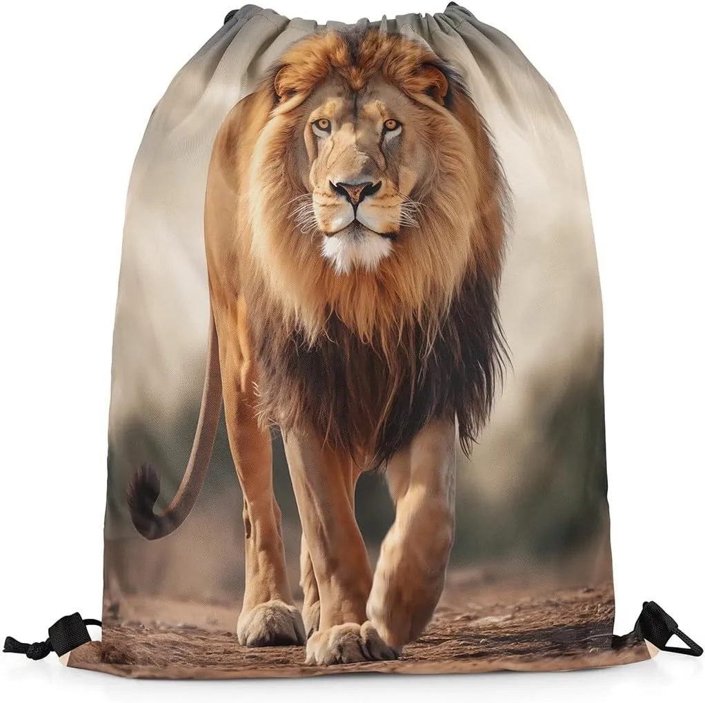 Feelyou Lion Sports Drawstring Sackpack Wild Animal Drawstring Backpack 3D Wild Animal Pattern Gym String Bag Safari Print Drawstring Bags