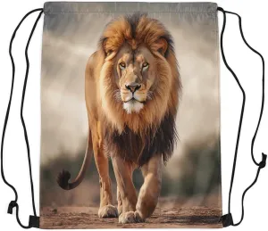 Feelyou Lion Sports Drawstring Sackpack Wild Animal Drawstring Backpack 3D Wild Animal Pattern Gym String Bag Safari Print Drawstring Bags