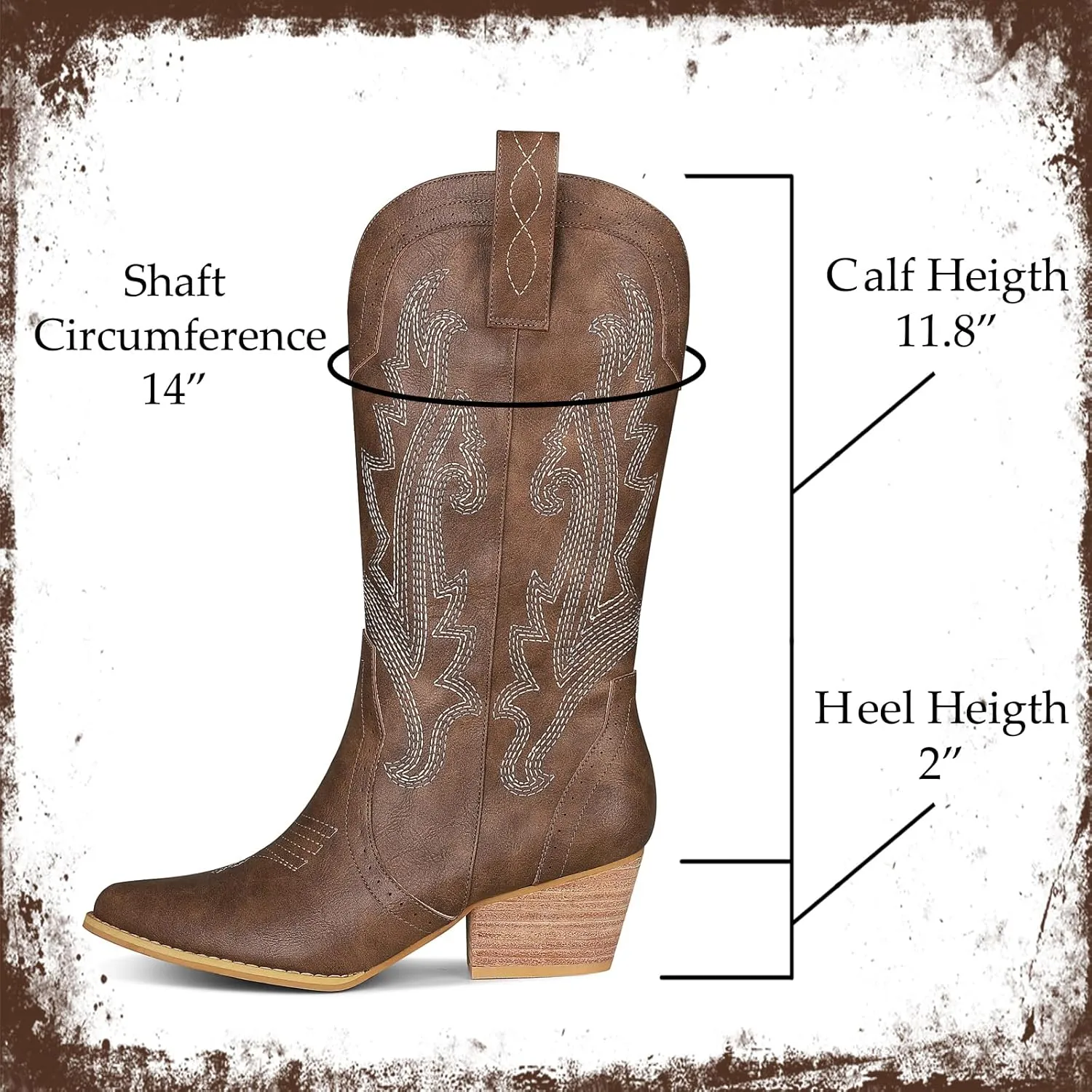 femflame Womens Cowboy Boots for Women Pointed Toe Chunky Heel Mid Calf Cowgirl Boot Embroidered Western Boots