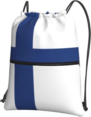 Finnish Flag Drawstring Gym Bag Sports String Backpack For Beach Picnic, Family Outing