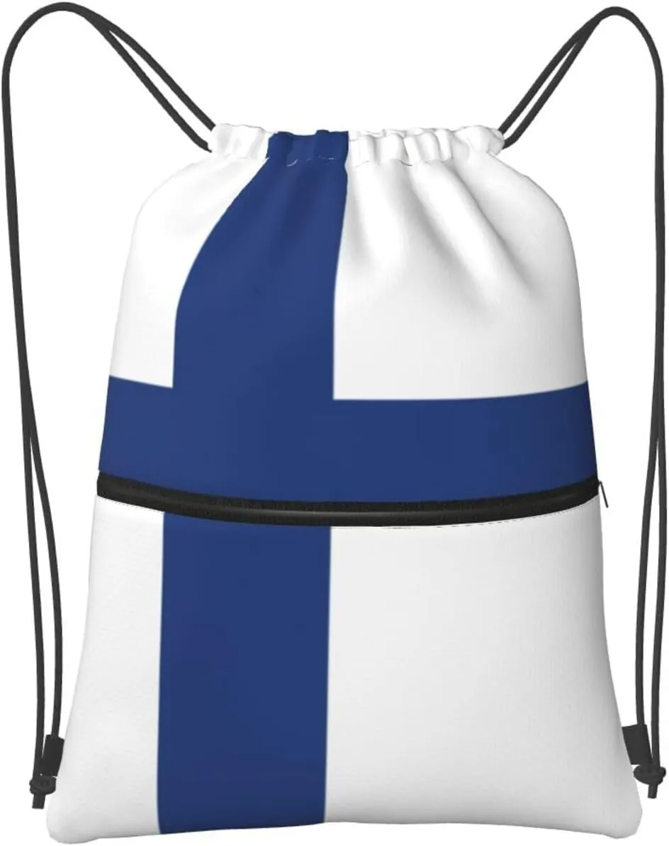 Finnish Flag Drawstring Gym Bag Sports String Backpack For Beach Picnic, Family Outing