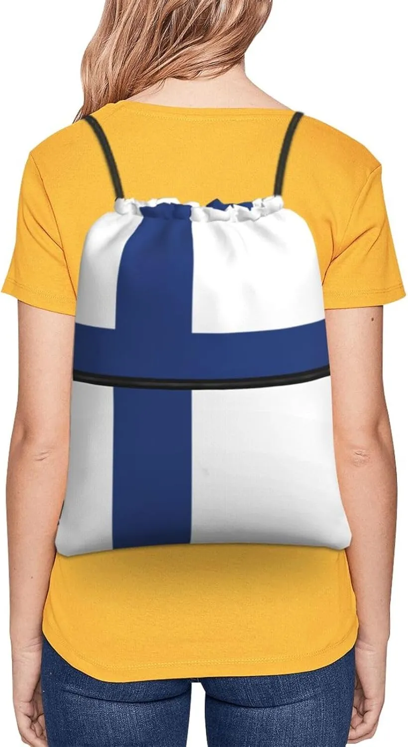 Finnish Flag Drawstring Gym Bag Sports String Backpack For Beach Picnic, Family Outing