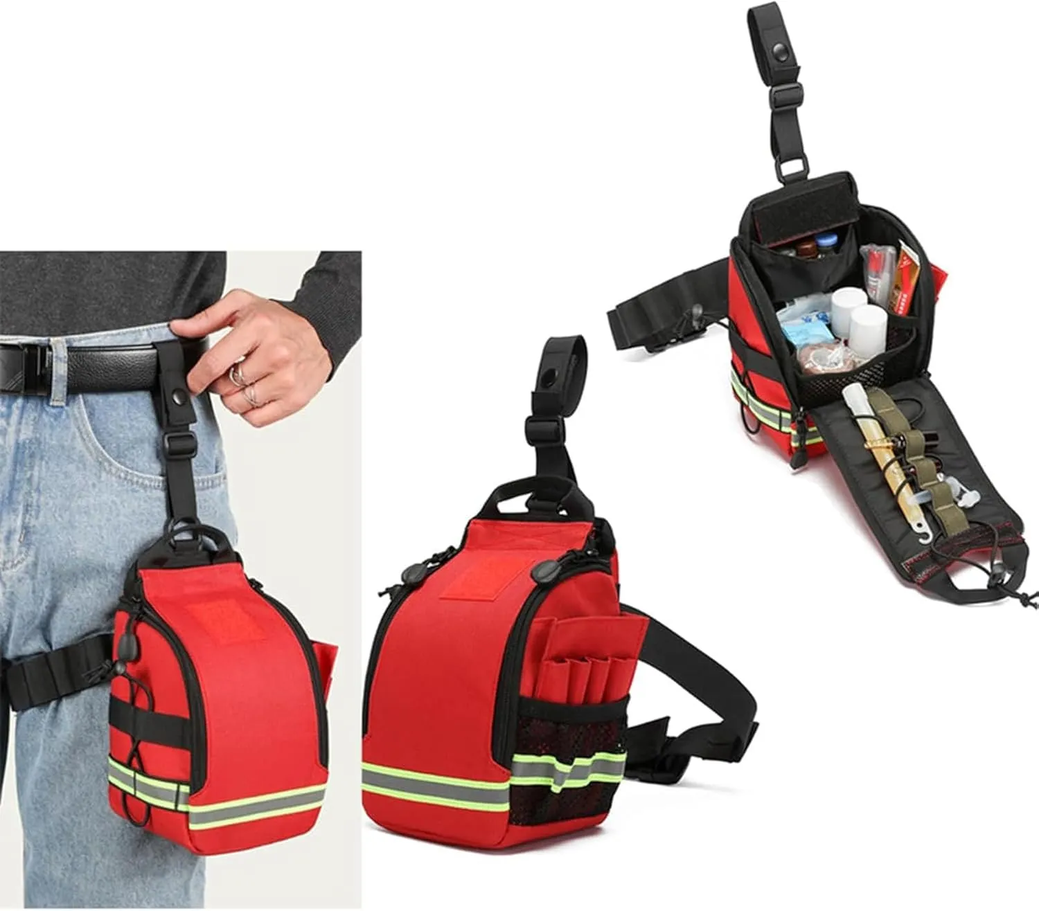 First Aid Bags Empty, First Aid Fanny Pack Bag, Lifeguard Hip Pack, Portable First Responder Trauma Bag with Reflective Strip for Cycling Hiking Camping Daycare(A02)
