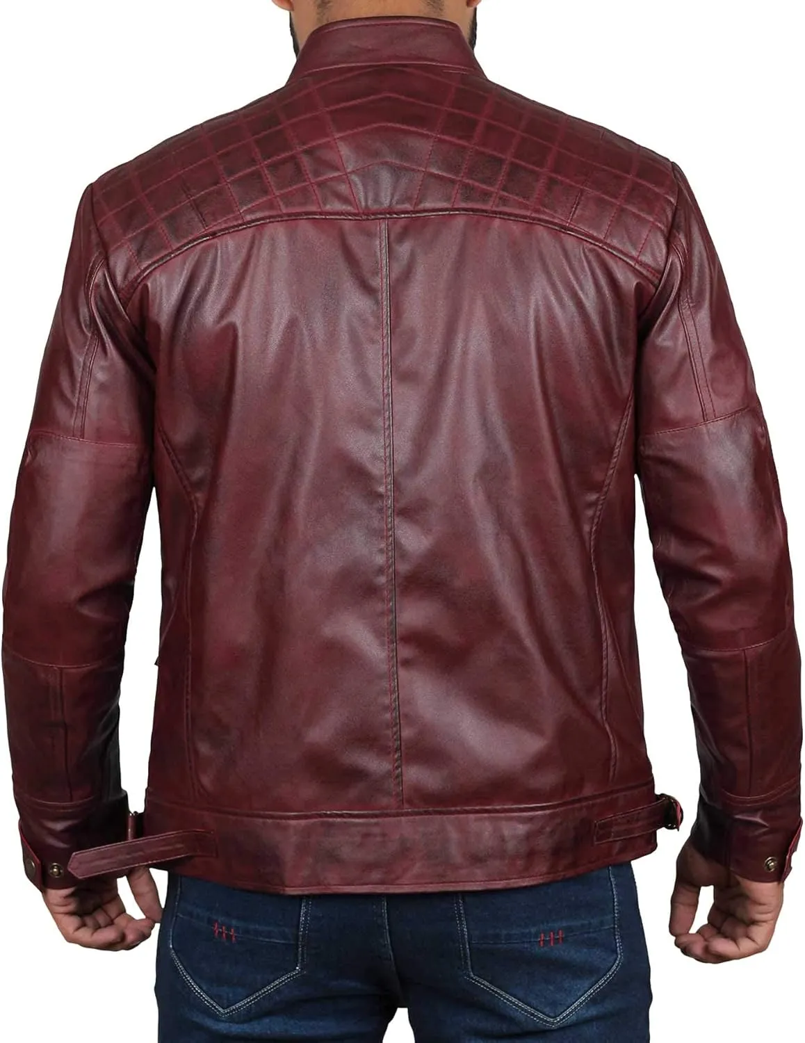 fjackets Real Lambskin Mens Leather Jackets - Quilted Cafe Racer Zip Up Moto Style Leather Jacket Men