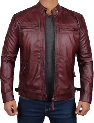 fjackets Real Lambskin Mens Leather Jackets - Quilted Cafe Racer Zip Up Moto Style Leather Jacket Men