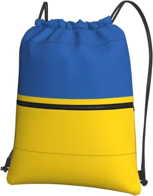 Flag of Ukraine Print Drawstring Backpack â€“ Lightweight & Durable Gym Bag for Sports, Travel, Hiking, Yoga, and More