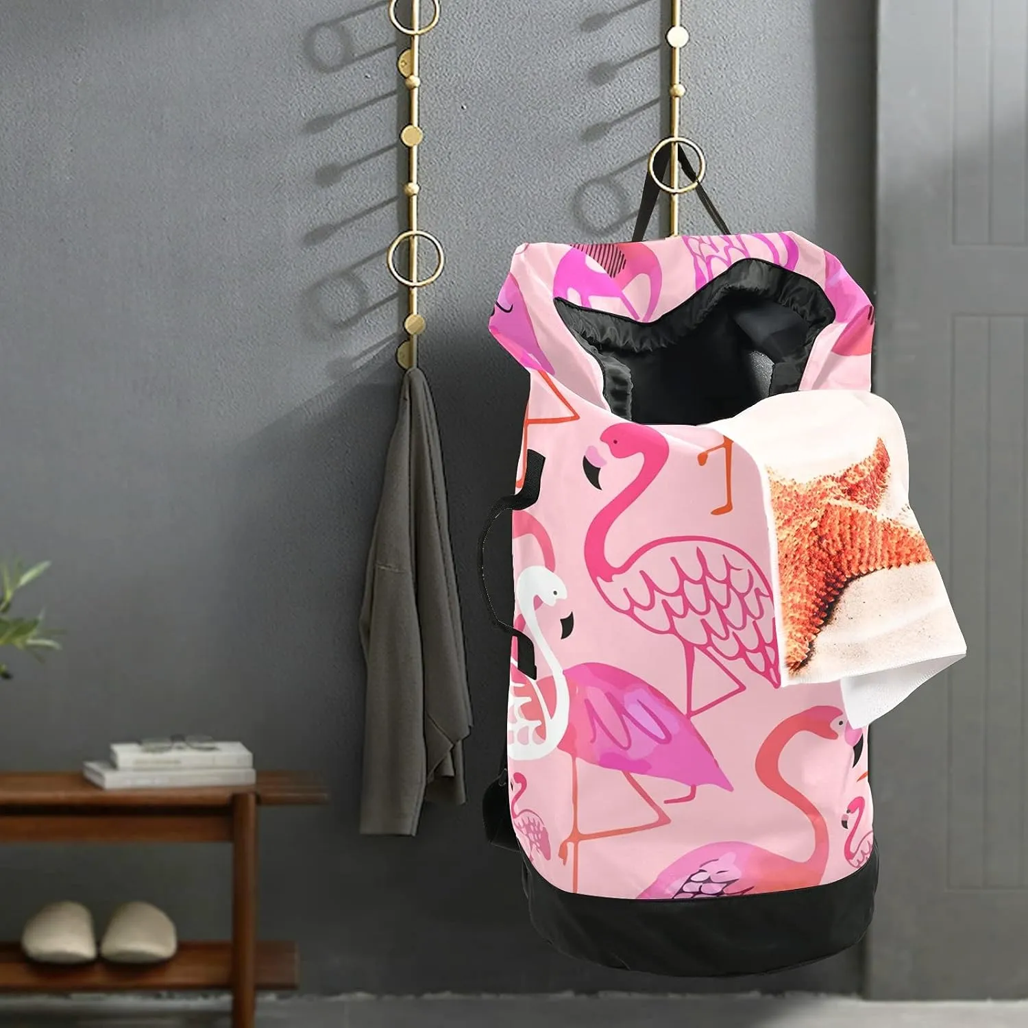 Flamingo Laundry Bag Large Heavy Duty Laundry Backpack with Adjustable Shoulder Straps Laundry backpack for Traveling Dirty Clothes Organizer for College Students Waterproof