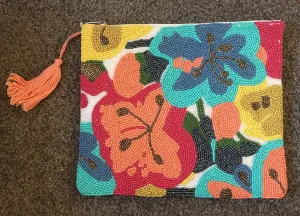 Floral Fiesta Beaded Zip Clutch