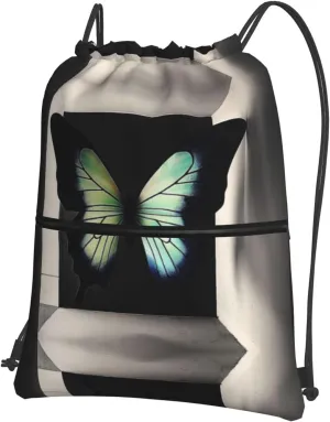 flutter Water-Resistant Zipper Drawstring Backpack for Gym/Yoga/Travel - Lightweight Foldable 15.3x18 Sports Bag w/Multiple Pockets