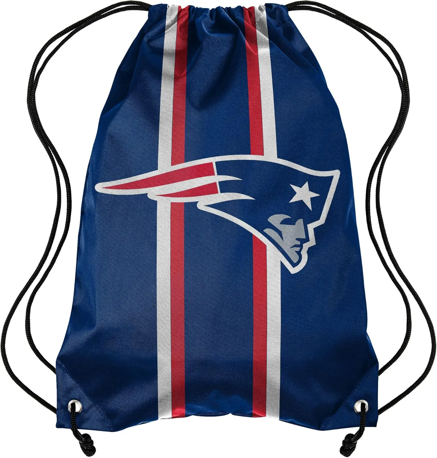 FOCO Forever Collectibles NFL New England Patriots Team Stripe Drawstring Backpack BagTeam Stripe Drawstring Backpack Bag, Black, 19" x 14"