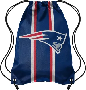 FOCO Forever Collectibles NFL New England Patriots Team Stripe Drawstring Backpack BagTeam Stripe Drawstring Backpack Bag, Black, 19" x 14"