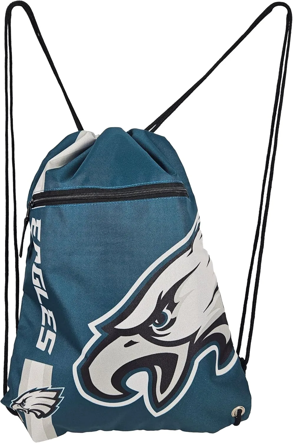 FOCO Philadelphia Eagles Big Logo Drawstring Backpack with Zippered Pocket – Limited Edition Eagles Bag – NFL Gear for the NFC East – Officially Licensed Philadelphia Eagles Fan Gear