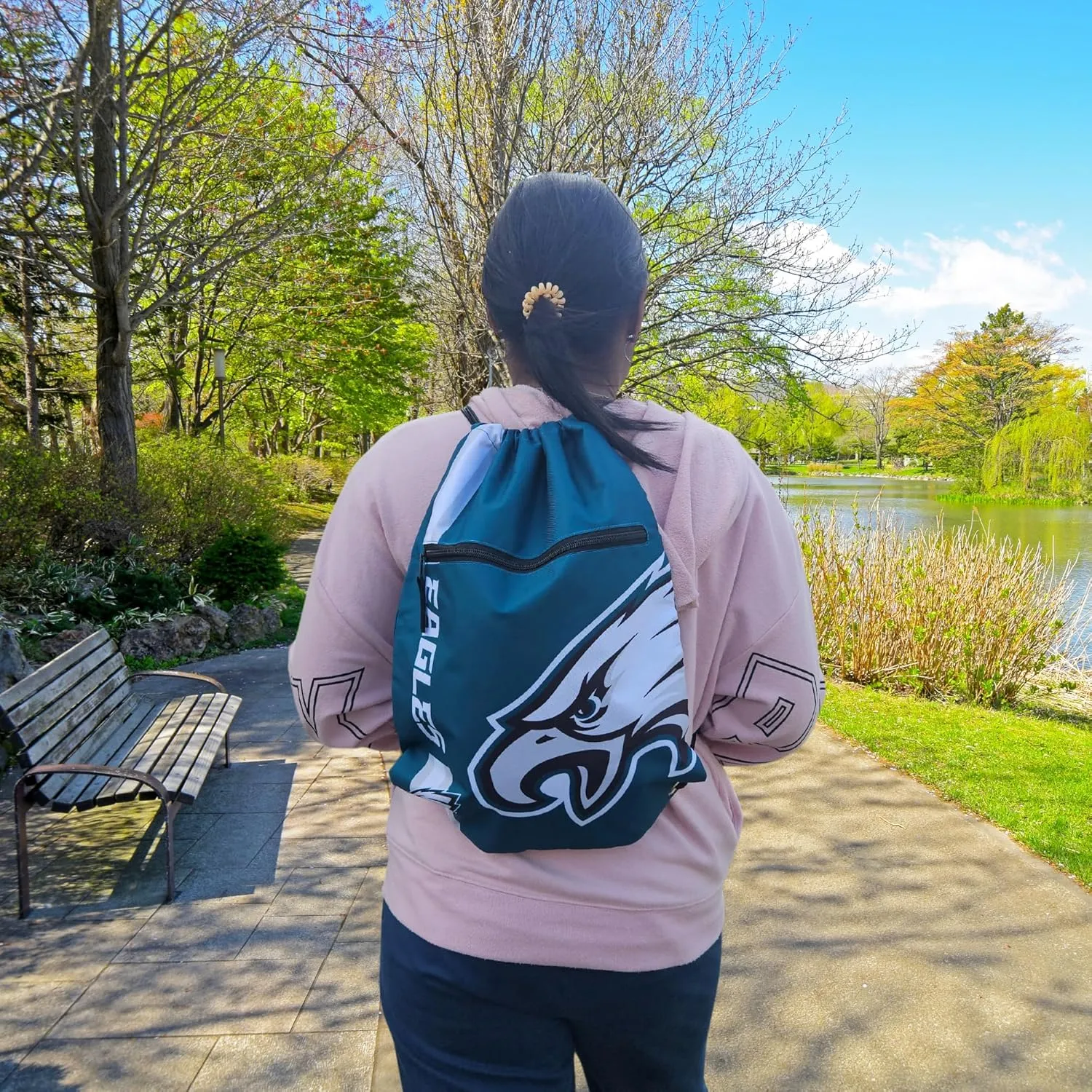 FOCO Philadelphia Eagles Big Logo Drawstring Backpack with Zippered Pocket – Limited Edition Eagles Bag – NFL Gear for the NFC East – Officially Licensed Philadelphia Eagles Fan Gear
