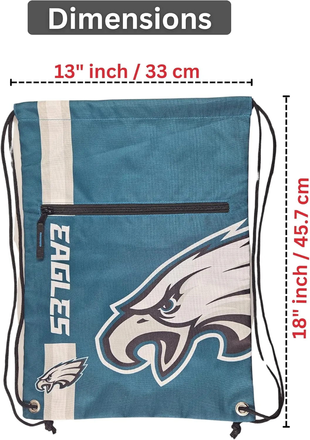 FOCO Philadelphia Eagles Big Logo Drawstring Backpack with Zippered Pocket – Limited Edition Eagles Bag – NFL Gear for the NFC East – Officially Licensed Philadelphia Eagles Fan Gear