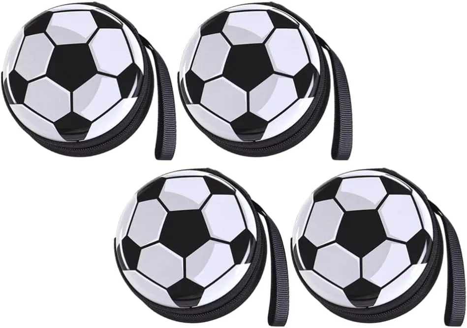 Football Coin Purse, 4pcs Change Purse Wallets Tinplate Soccer Shape Coin Pouch Creative Bags Money Change Purses Sports Tinplate Bags for Soccer Lover