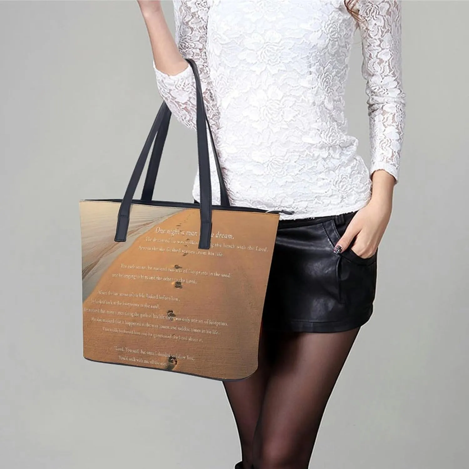 French Engraved Floral Toile Leather Handbag Smooth Wrinkle Resistant Lightweight And Convenient