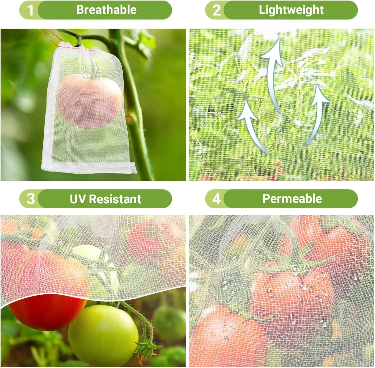 Fruit Protection Bags, 100 Pack 4x6 Inch Garden Netting Pest Barrier, Bug Net Tiny Mesh Bags Drawstring Bird Netting for Garden Plant Seed Fruit Flower Vegetable, Reusable Garden Mesh Netting