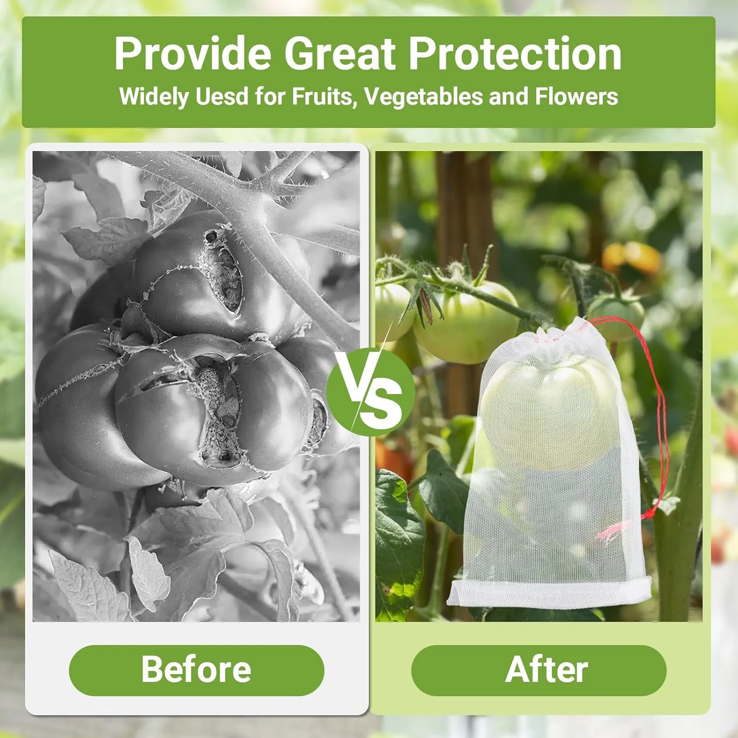 Fruit Protection Bags, 100 Pack 4x6 Inch Garden Netting Pest Barrier, Bug Net Tiny Mesh Bags Drawstring Bird Netting for Garden Plant Seed Fruit Flower Vegetable, Reusable Garden Mesh Netting