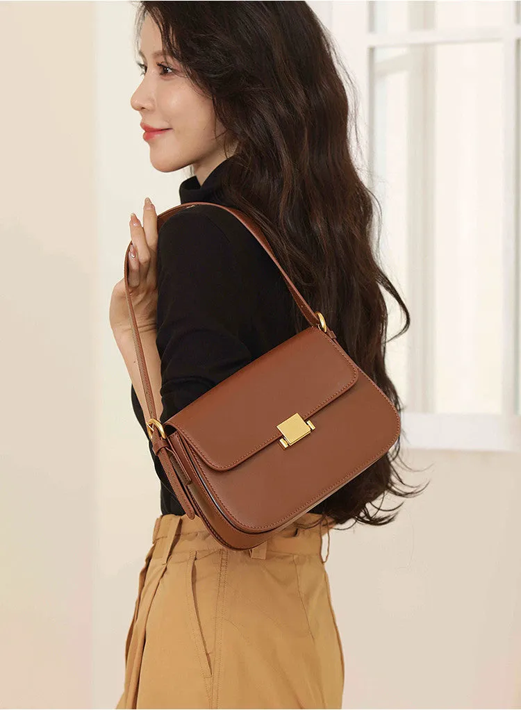 Full Grain Genuine Leather Flap Shoulder & Crossbody Bag