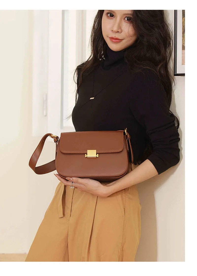 Full Grain Genuine Leather Flap Shoulder & Crossbody Bag