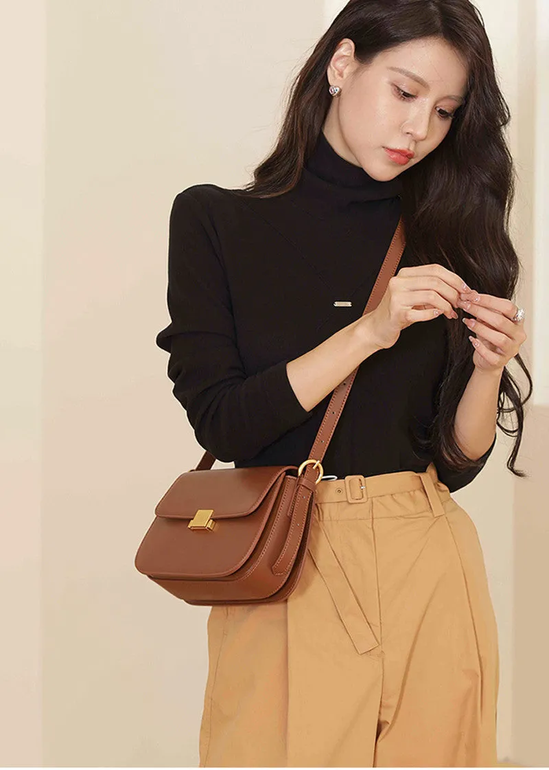 Full Grain Genuine Leather Flap Shoulder & Crossbody Bag