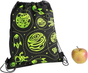 Fun Express Glow-in-the-Dark Space Drawstring Bags 12x15 - GID Medium Backpack, 12 Pieces - Bright, Cosmic-Themed, Perfect for Kids & Teens