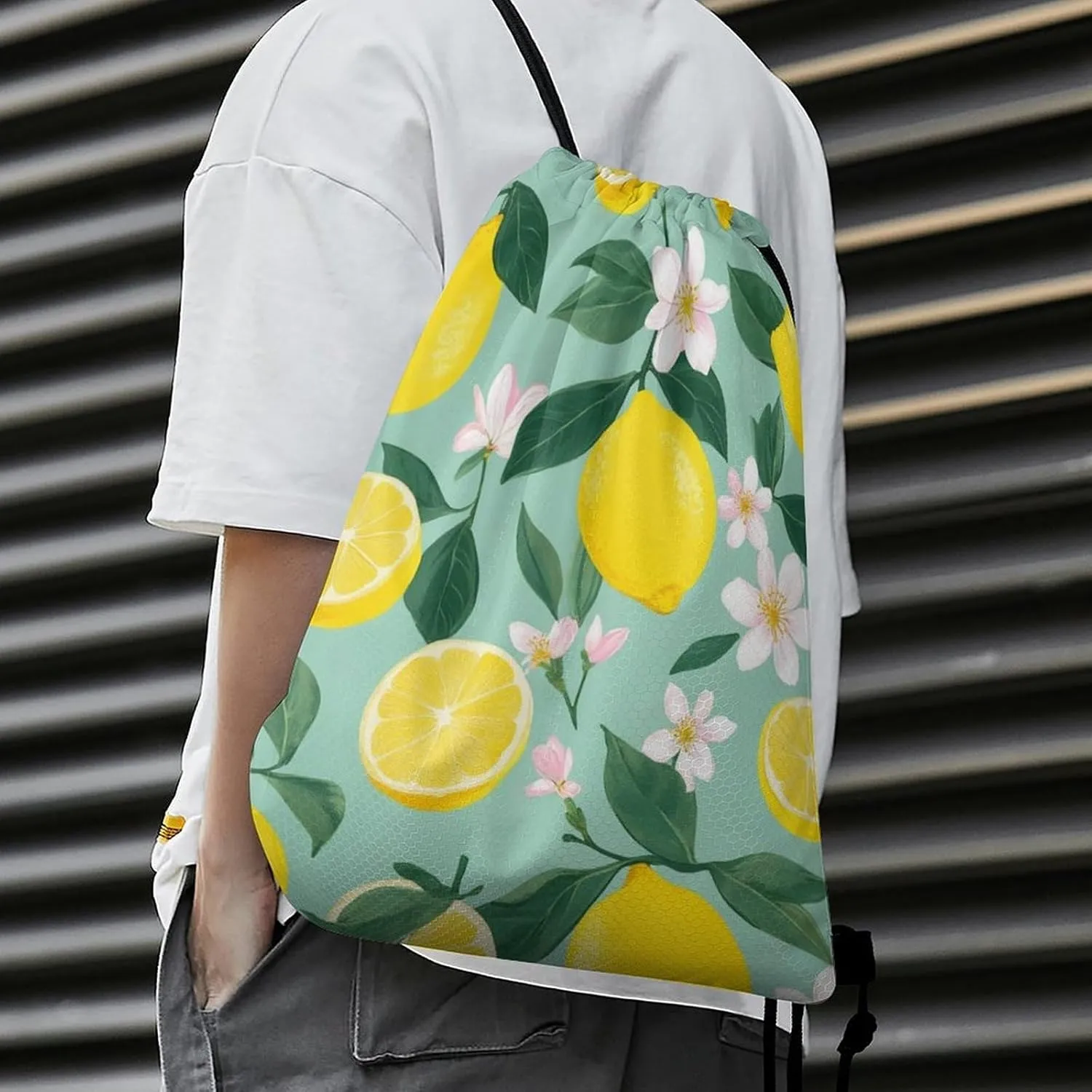 Funny Lemon Tree Leaves Tropical Flowers Floral Shoulder Bag, Adults Durable Lightweight Crossbody Bag, Large Capacity Storage Pouch Drawstring Bags for Travel, Offices