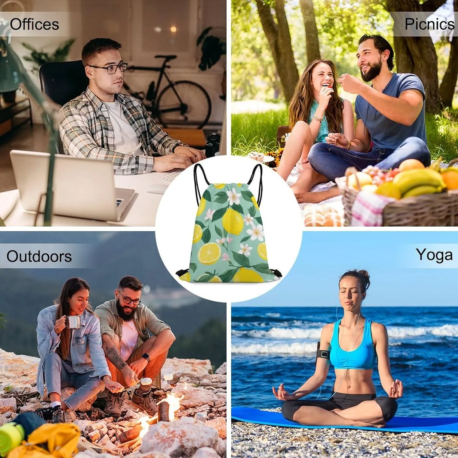 Funny Lemon Tree Leaves Tropical Flowers Floral Shoulder Bag, Adults Durable Lightweight Crossbody Bag, Large Capacity Storage Pouch Drawstring Bags for Travel, Offices