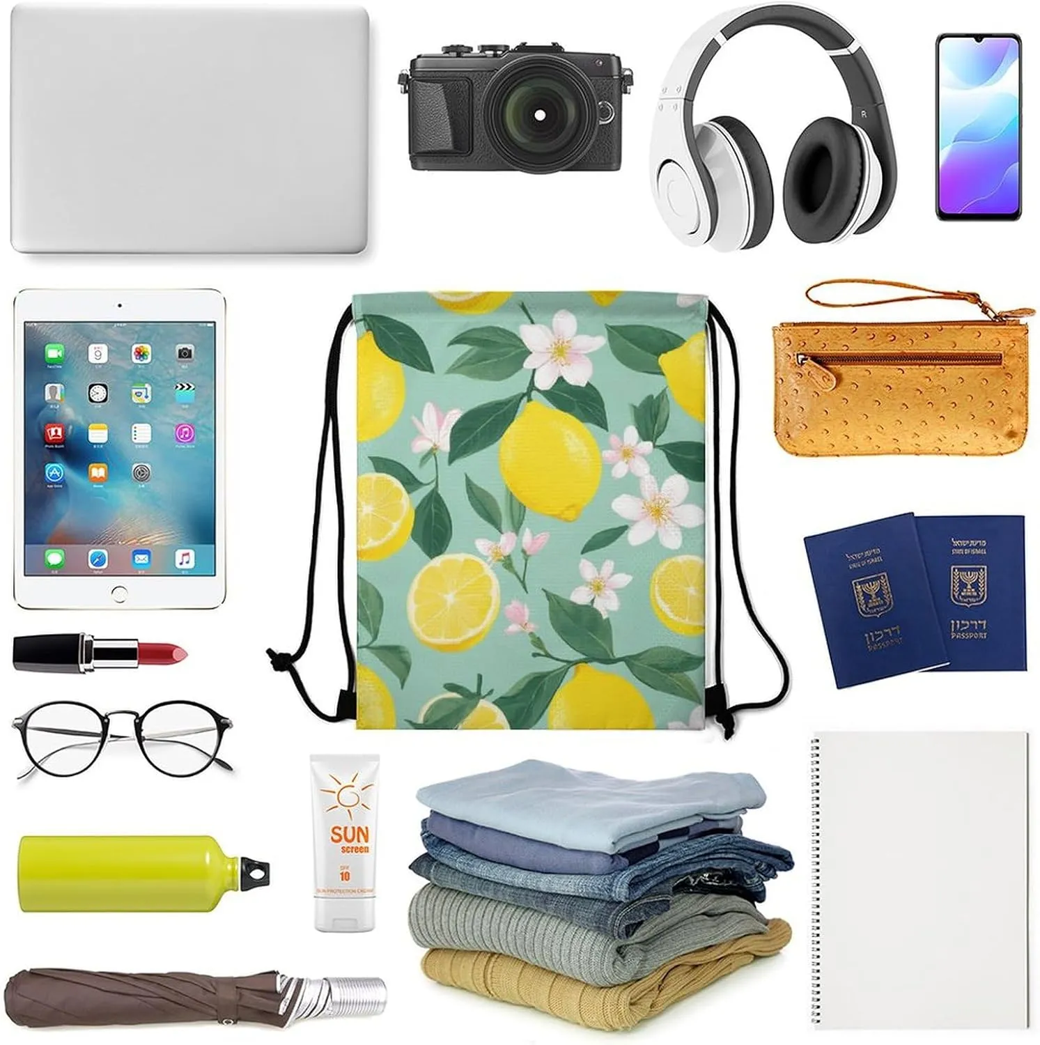 Funny Lemon Tree Leaves Tropical Flowers Floral Shoulder Bag, Adults Durable Lightweight Crossbody Bag, Large Capacity Storage Pouch Drawstring Bags for Travel, Offices