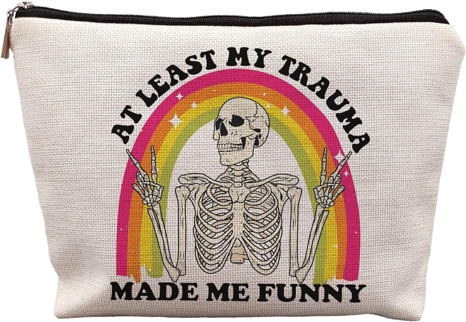 Funny Mental Health Makeup Bag, Mental Health Gifts, at Least My Trauma Made Me Funny Sarcastic Skeleton Meme Cosmetic Bag, Psychology Gifts, Funny Gifts for Women Adult Humor