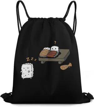 Funny Sleepwalking Sushi Sackpack Drawstring Backpack Gym Bag Sports Daypack for Women Men