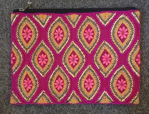 Fushia Flower Beaded Zip Clutch