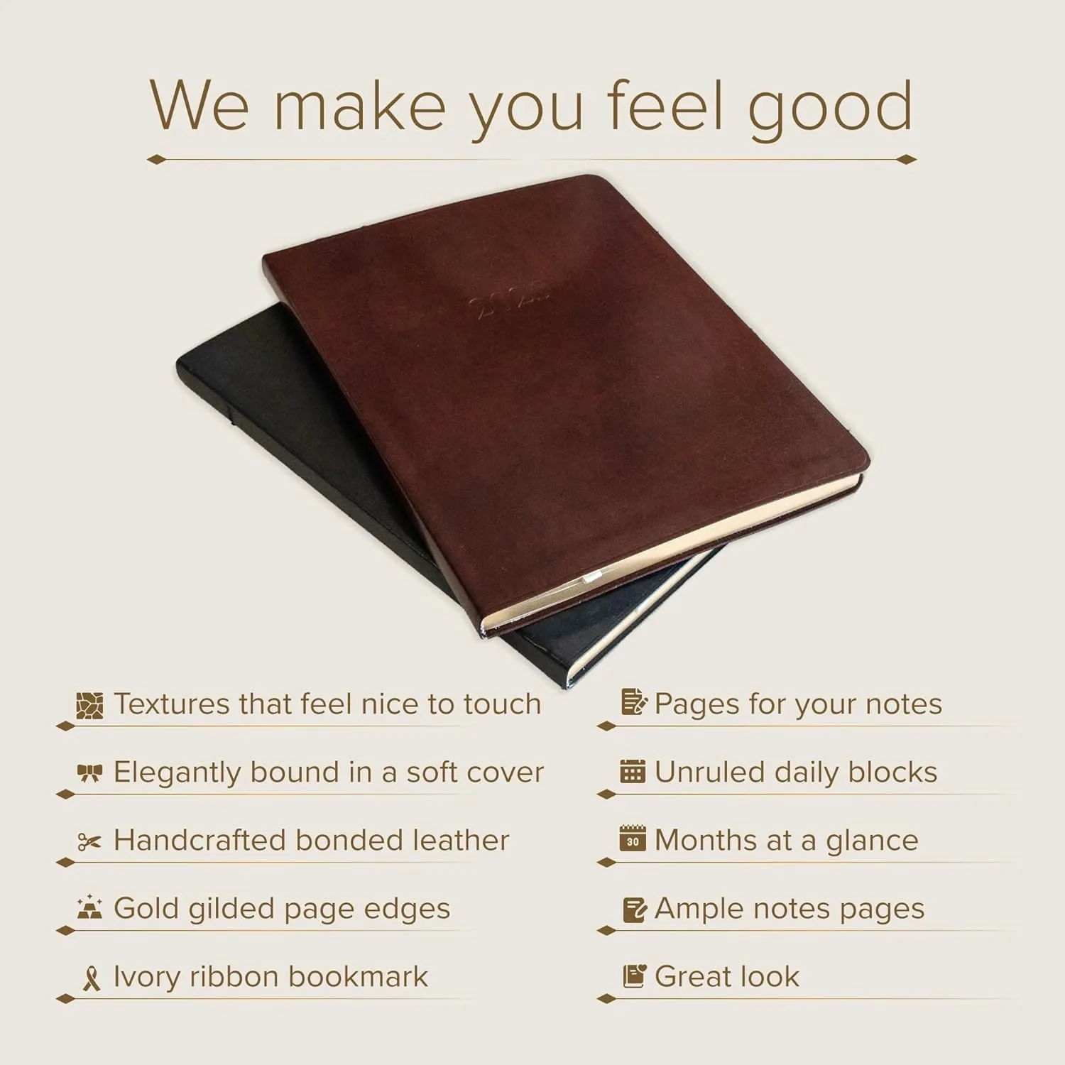 Gallery Leather Professional Weekly Monthly Planner 2025, Elegantly Bound Calendar Planner and Notebook with Stylish Gold-Gilded Page Edges, 12 Months - Acadia Malibu - 9 x 7 "