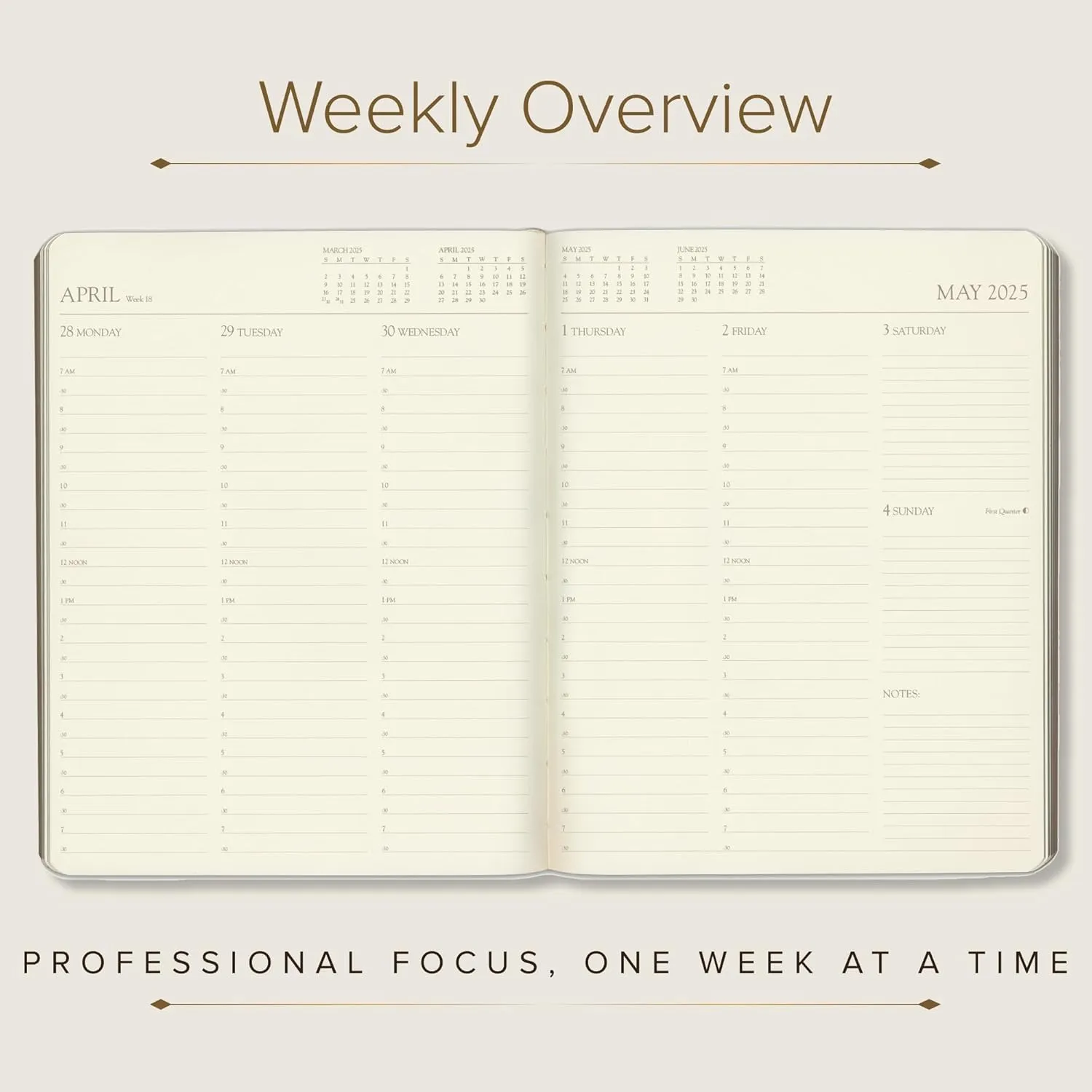 Gallery Leather Professional Weekly Monthly Planner 2025, Elegantly Bound Calendar Planner and Notebook with Stylish Gold-Gilded Page Edges, 12 Months - Acadia Malibu - 9 x 7 "