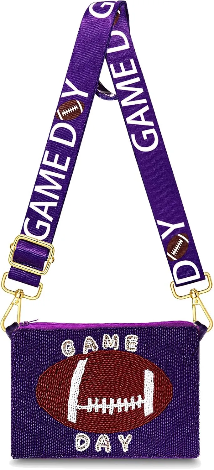 Game Day Purse for Women Beaded Football Crossbody Purse Shoulder Bag Game Day Outfits Football Mom Accessories