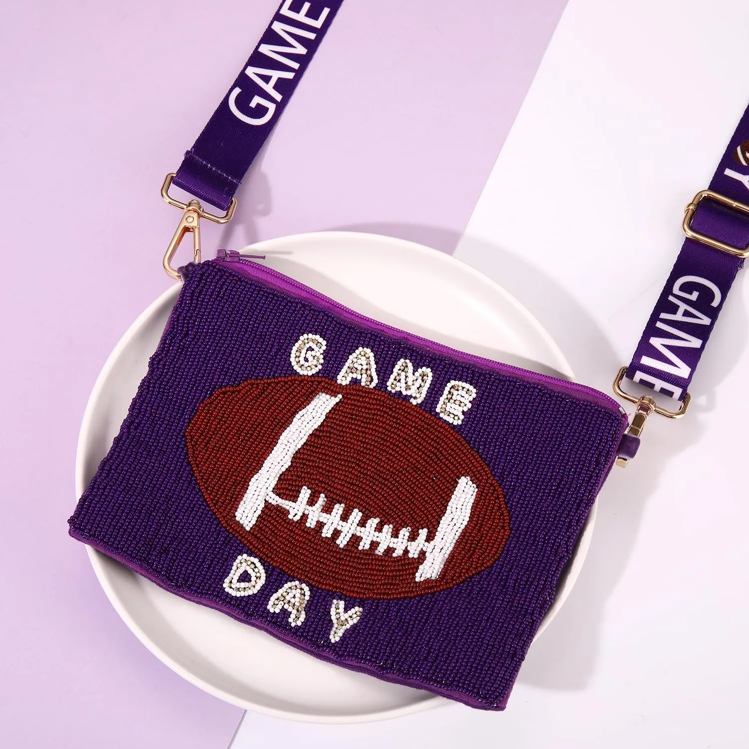 Game Day Purse for Women Beaded Football Crossbody Purse Shoulder Bag Game Day Outfits Football Mom Accessories