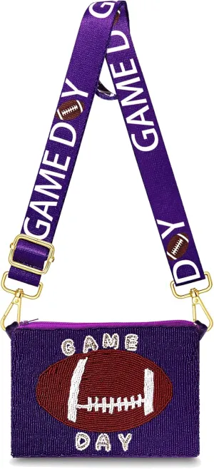 Game Day Purse for Women Beaded Football Crossbody Purse Shoulder Bag Game Day Outfits Football Mom Accessories