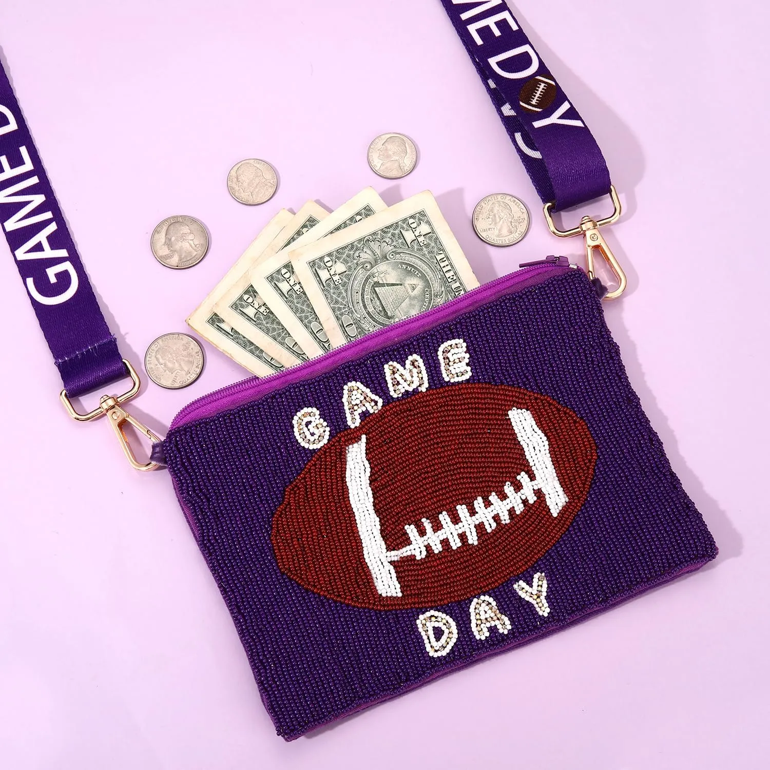 Game Day Purse for Women Beaded Football Crossbody Purse Shoulder Bag Game Day Outfits Football Mom Accessories