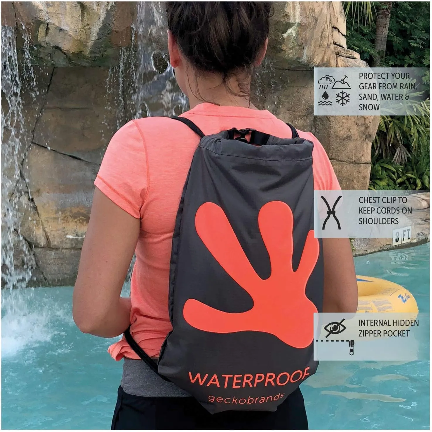 geckobrands 10L Drawstring Travel Backpack – Waterproof, Lightweight Dry Bag for Beach, Hiking, and Light Water Activities