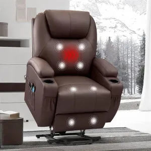 Genuine Leather Adjustable Recliner with Heated Vibration Massage, Electric Lift Sofa for Elderly Use, Ideal for Home Bedroom